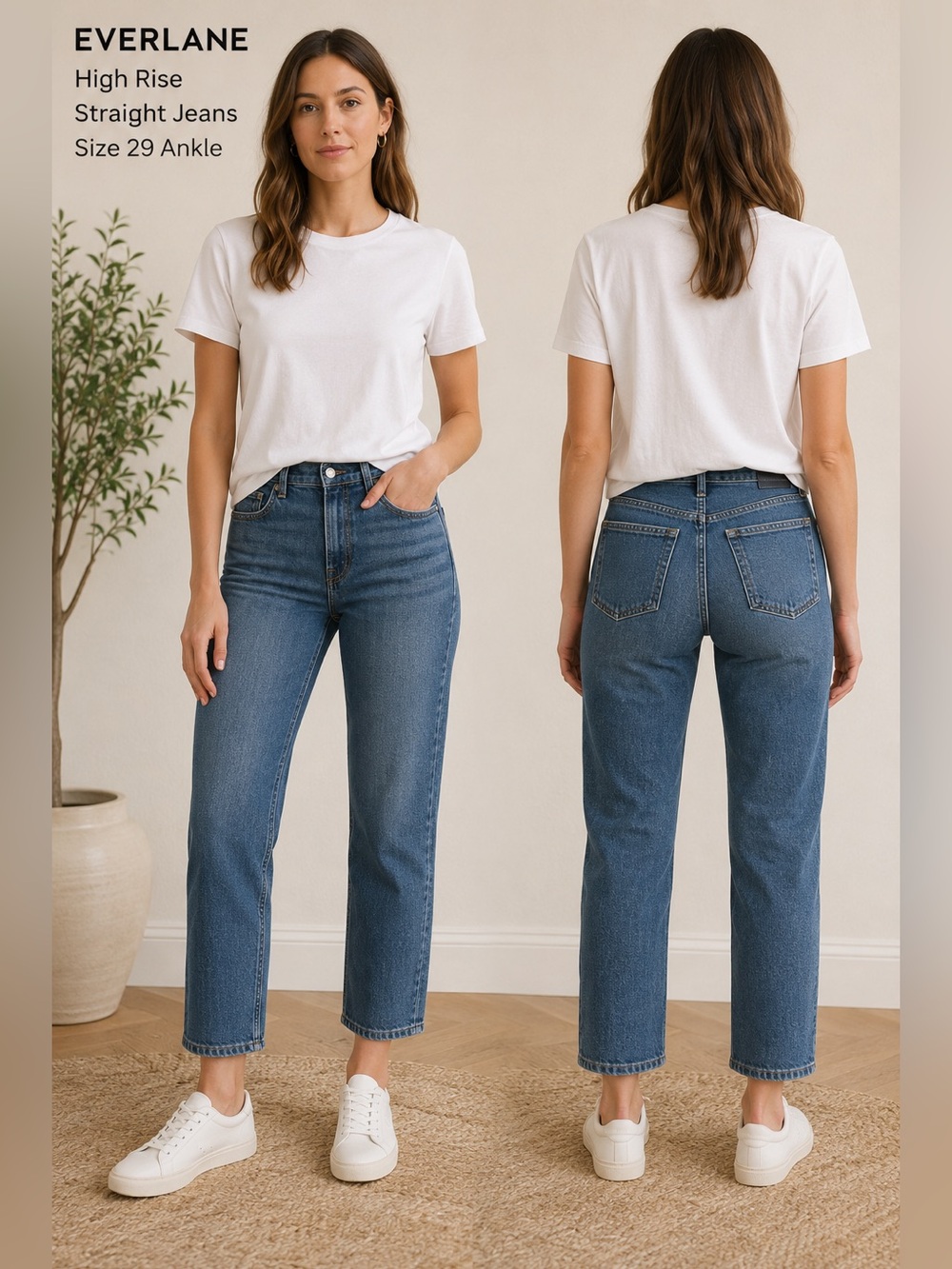Everlane High Rise Straight Jeans Womens 29 Ankle Medium Wash Denim blue casual